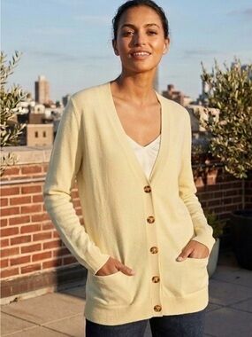 Banana Republic Yellow V-Neck tortoise shell Button Cardigan